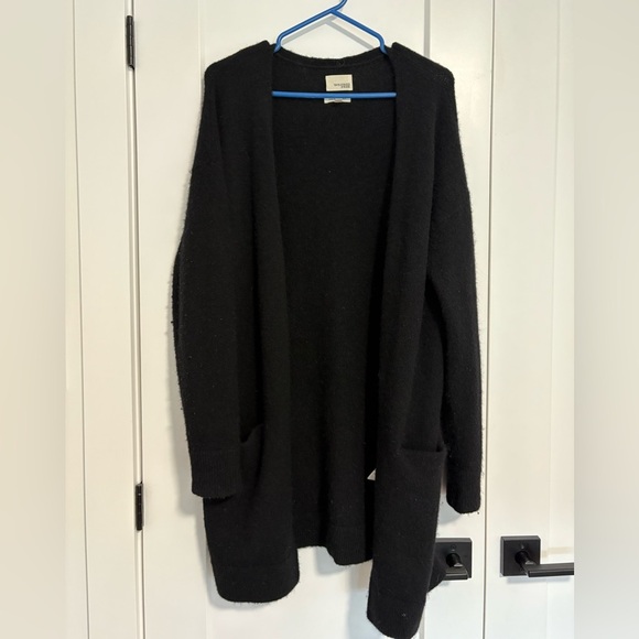 Aritzia Wilfrid Free Cozy Black Open Front Long Cardigan Sweater Size Large - Picture 1 of 11